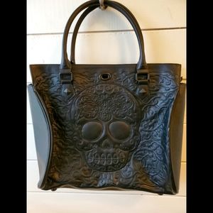 Loungefly Black on Black Lattice Skull Tote NWOT